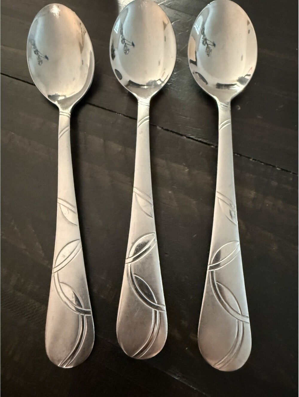 Cambridge Conquest Stainless Teaspoons Set of 3 Frosted Curved Line Pattern